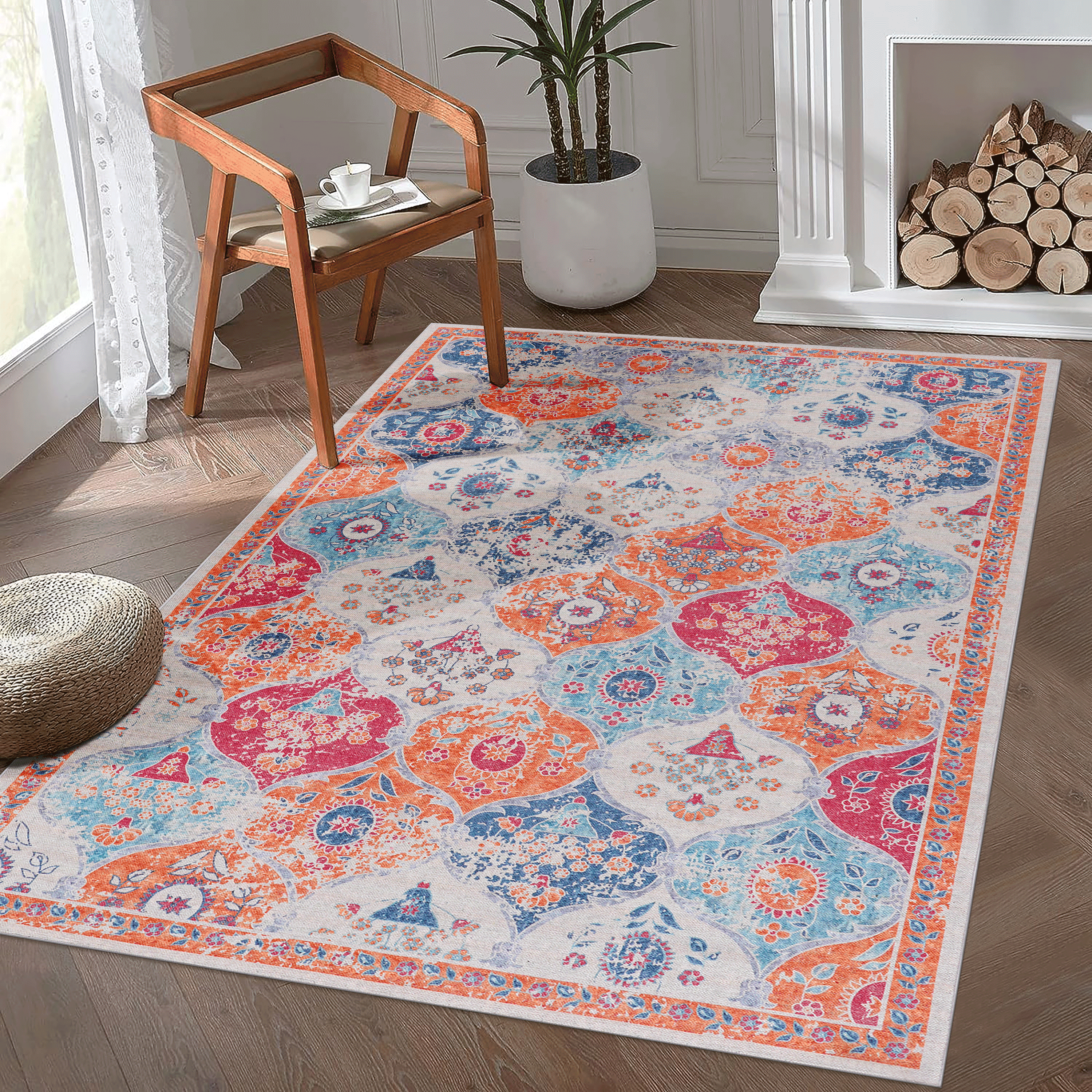 MAVAL Cream Washable Rug 8x10 Area Rug  Cream, 8' X 10'