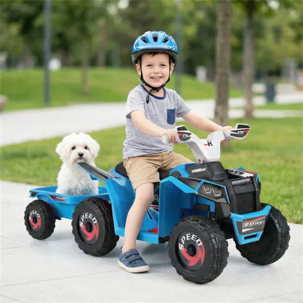 2 In 1 Kids Ride On ATV With Removable Trailer, 6V Electric Quad For Toddlers Ages 3+ Navy