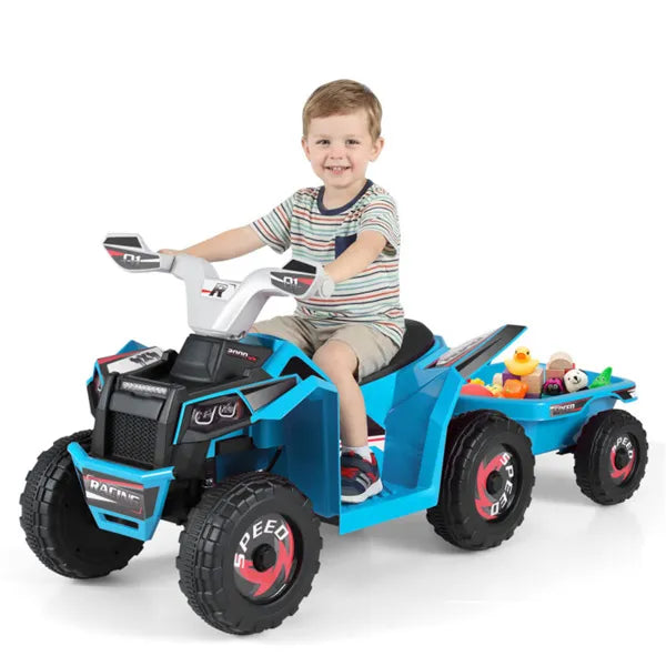 2 In 1 Kids Ride On ATV With Removable Trailer, 6V Electric Quad For Toddlers Ages 3+ Navy