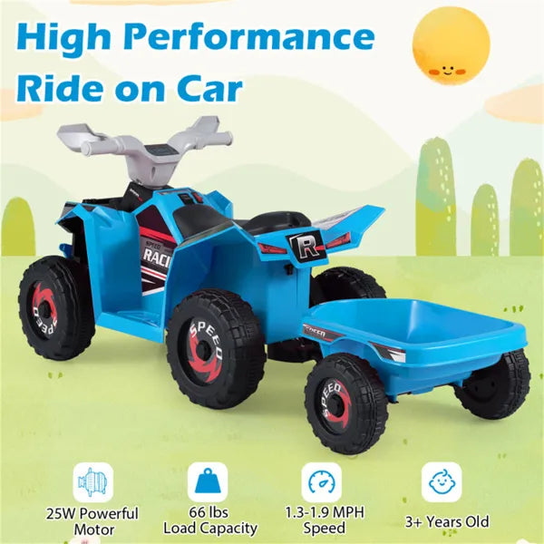 2 In 1 Kids Ride On ATV With Removable Trailer, 6V Electric Quad For Toddlers Ages 3+ Navy