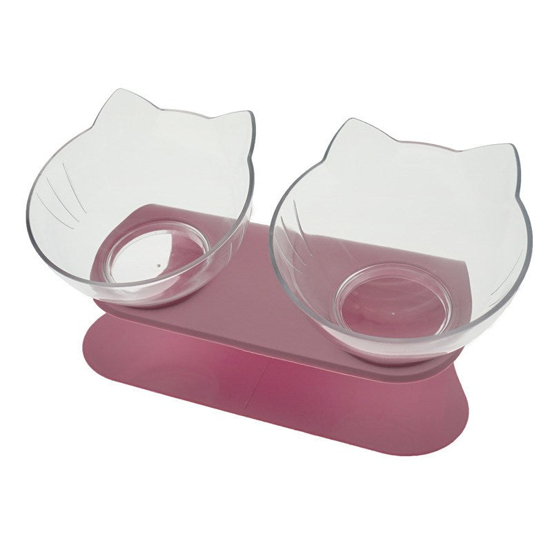 Elevated Cat Double Bowl Feeder – 15° Tilt, Cervical Spine Protection