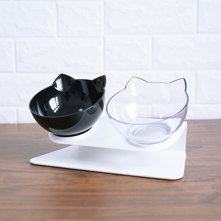 Elevated Cat Double Bowl Feeder – 15° Tilt, Cervical Spine Protection