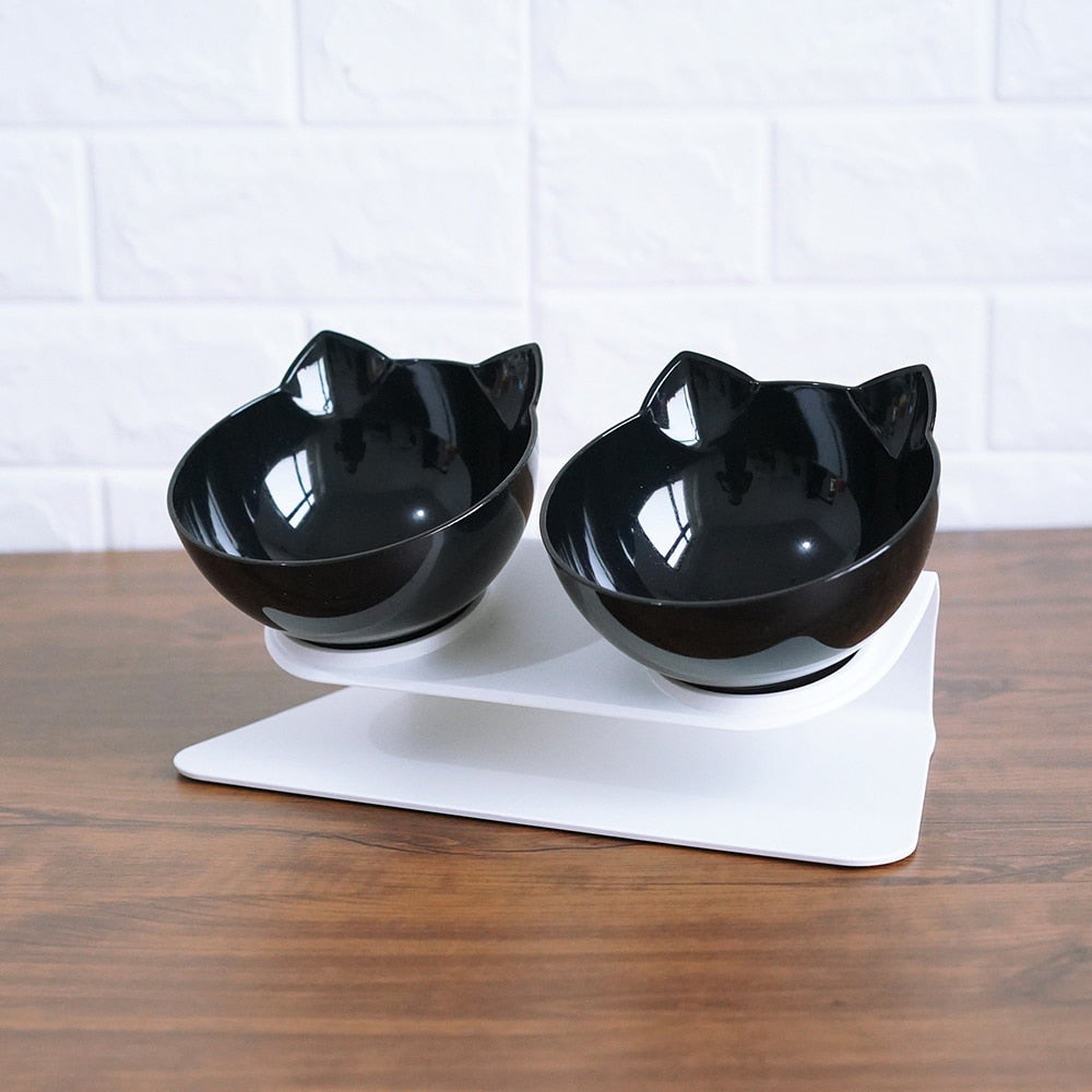 Elevated Cat Double Bowl Feeder – 15° Tilt, Cervical Spine Protection