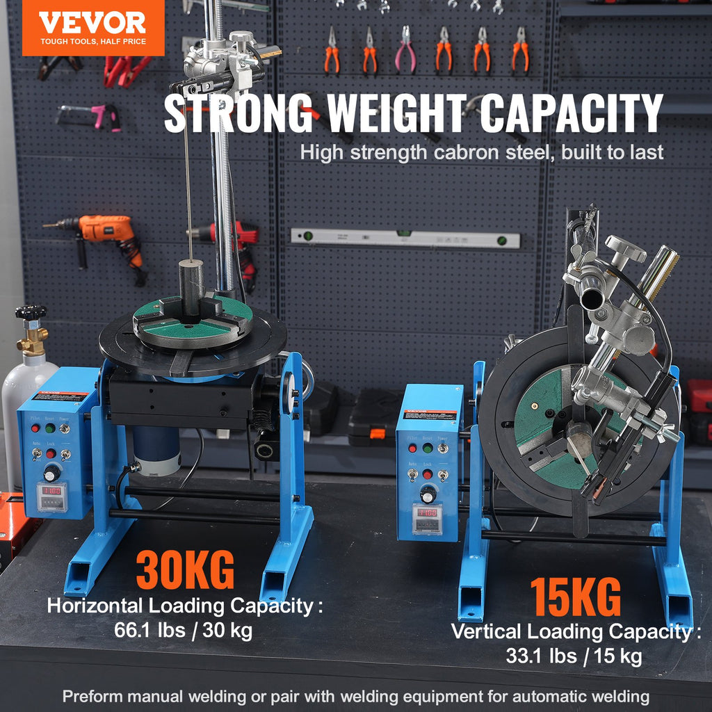 Rotary Welding Positioner 66LBS / 30KG, 0-90° Welding Positioning Turntable Table 1-12RPM 80W, With 12.4 Inch 3-Jaw Lathe Chuck & Welding Torch Stand Holder For Cutting, Grinding, Assembly
