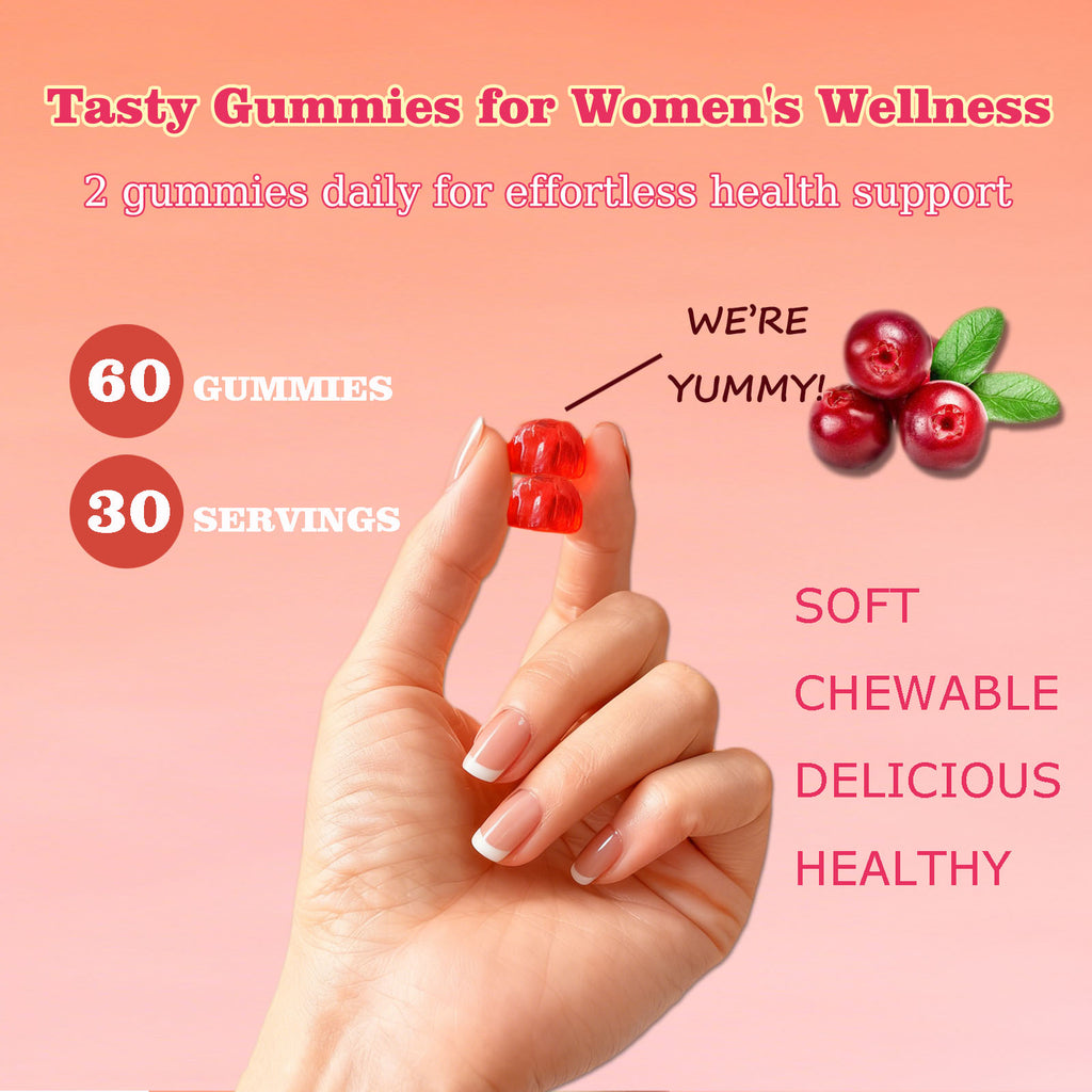 Women's Probiotic Gummies Cranberry Flavor 60 Vegan Gummies Per Pack For Intimate Health PH Balance & Freshness Support Individually Packaged For Convenience - Healthcare, Dietary