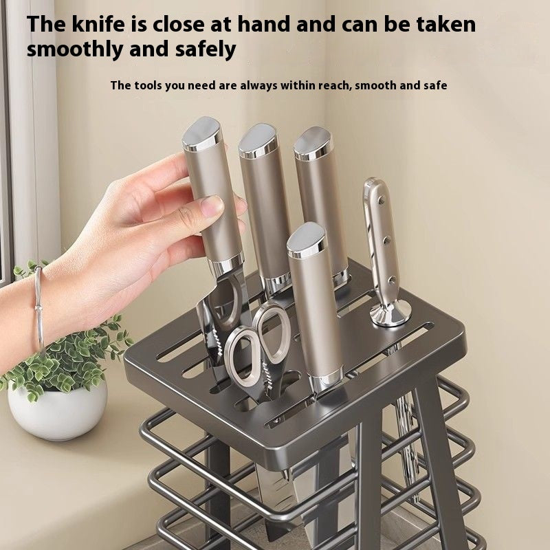 Nordic-Style Kitchen Knife Storage Rack with Drip Tray