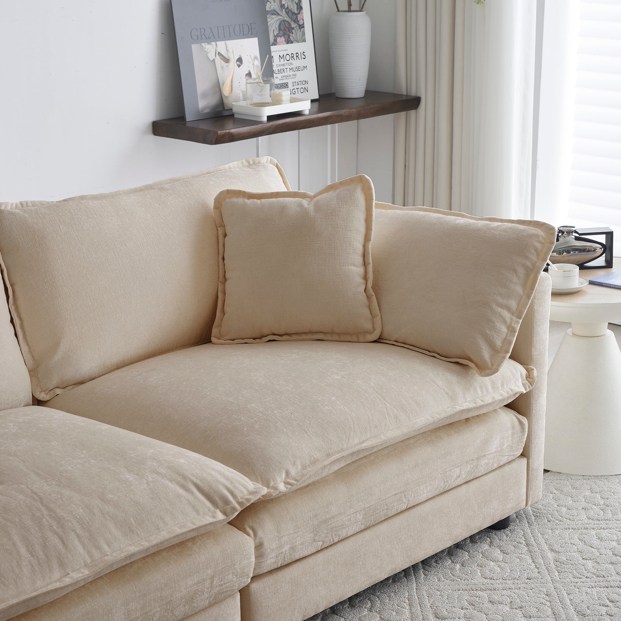 2-Piece Upholstered Sofa, Living Room Sectional Sofa Set Modern Sofa Couches Set , Deep Seat Sofa For Living Room Apartment, 1-3 Seat Beige Chenille
