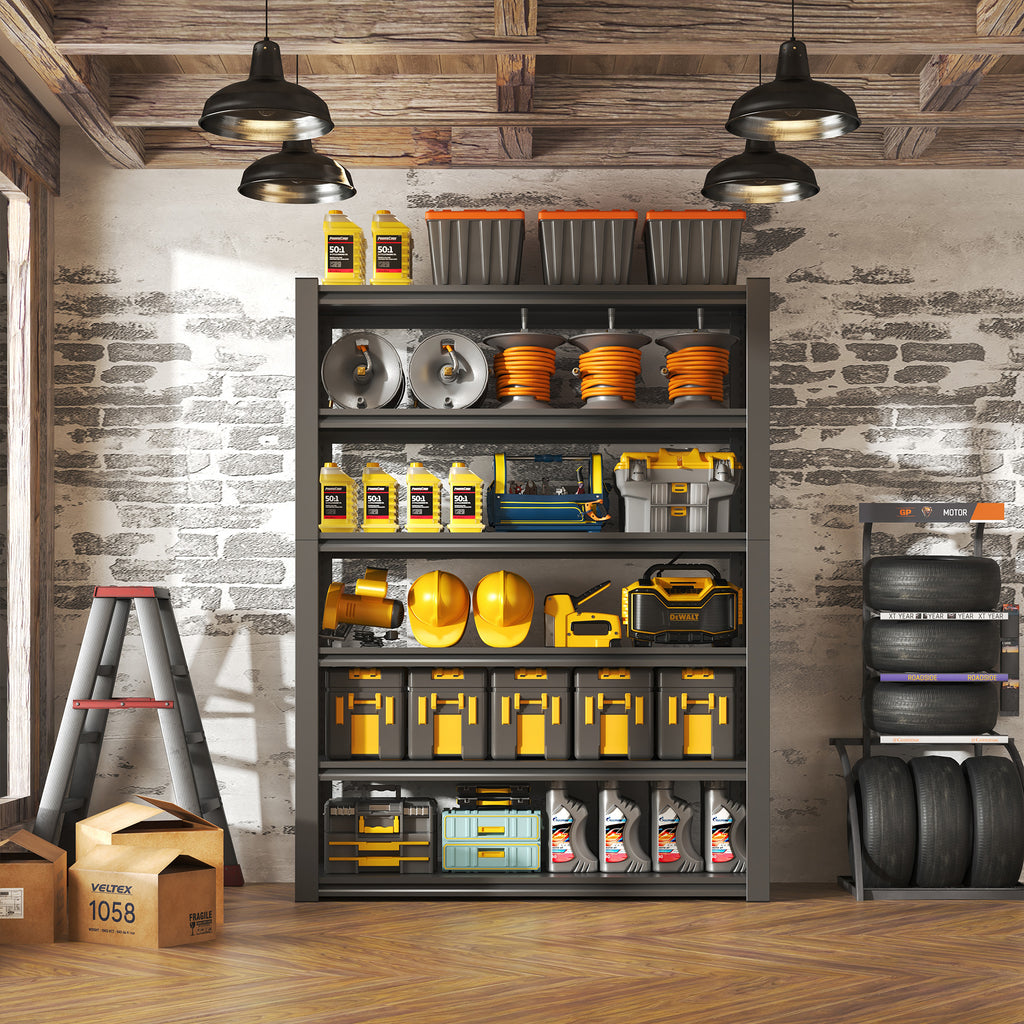 82" 6-Tier Heavy Duty Garage Shelving Unit – 2400 lbs, 48"W, Black