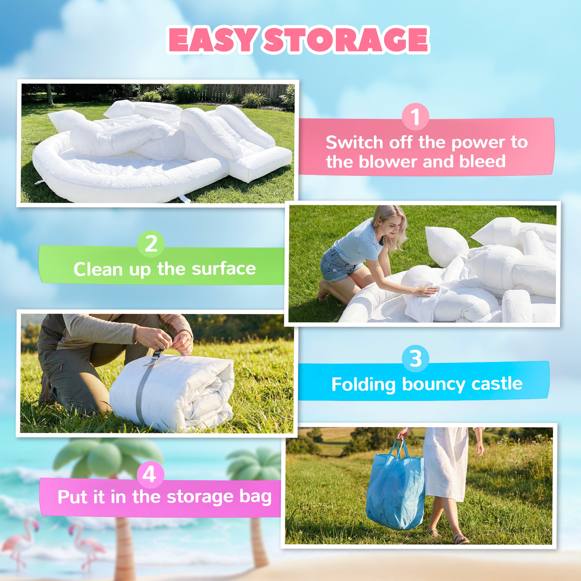 Inflatable Bounce House, 3-in-1 White Castle Bouncy House with Slide, Ball Pit and 370W Blower for Kids Ages 3-8, White