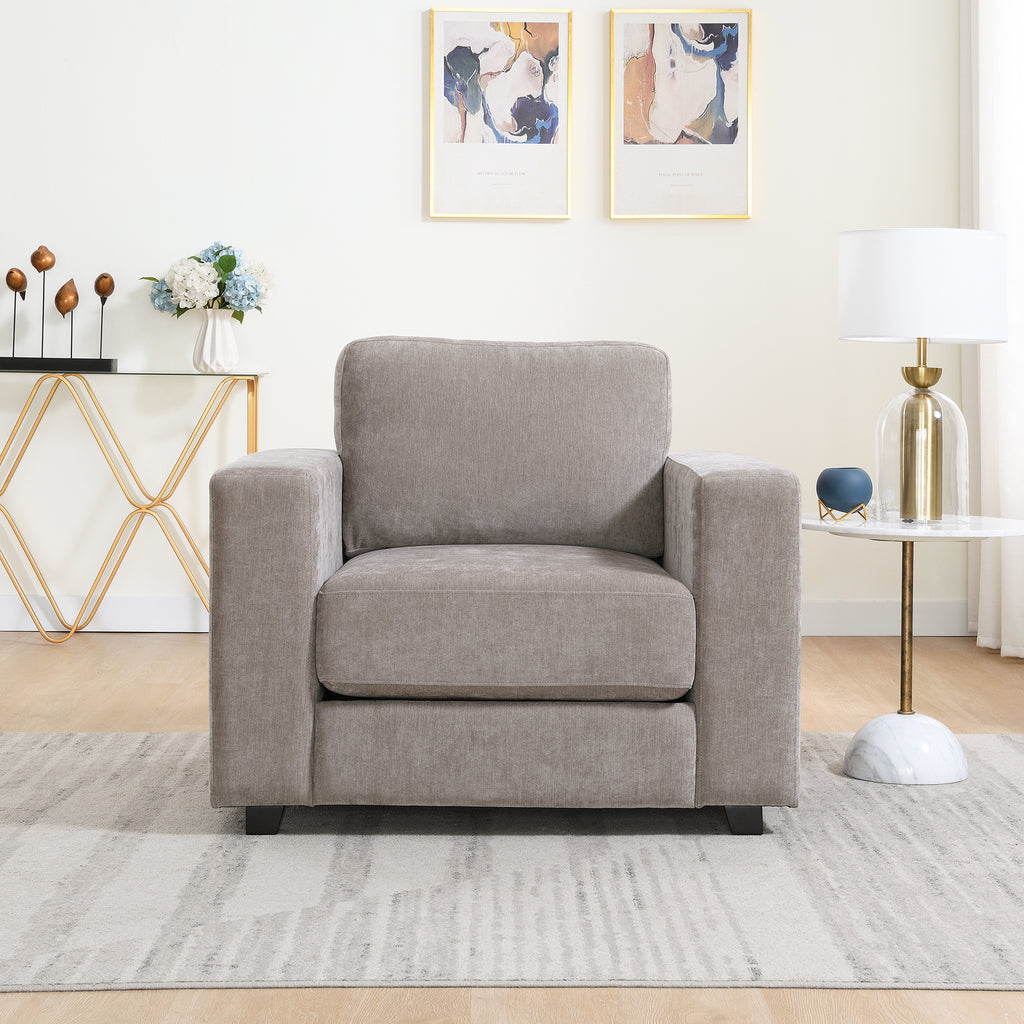 Oversized Accent Chair With Widen Arms, Chenille Fabric Modern Chair, Washable Covers, Comfy Upholstered Large Chair Armchair Sofa Chair Reading Chair For Living Room Bedroom Office, Light Brown