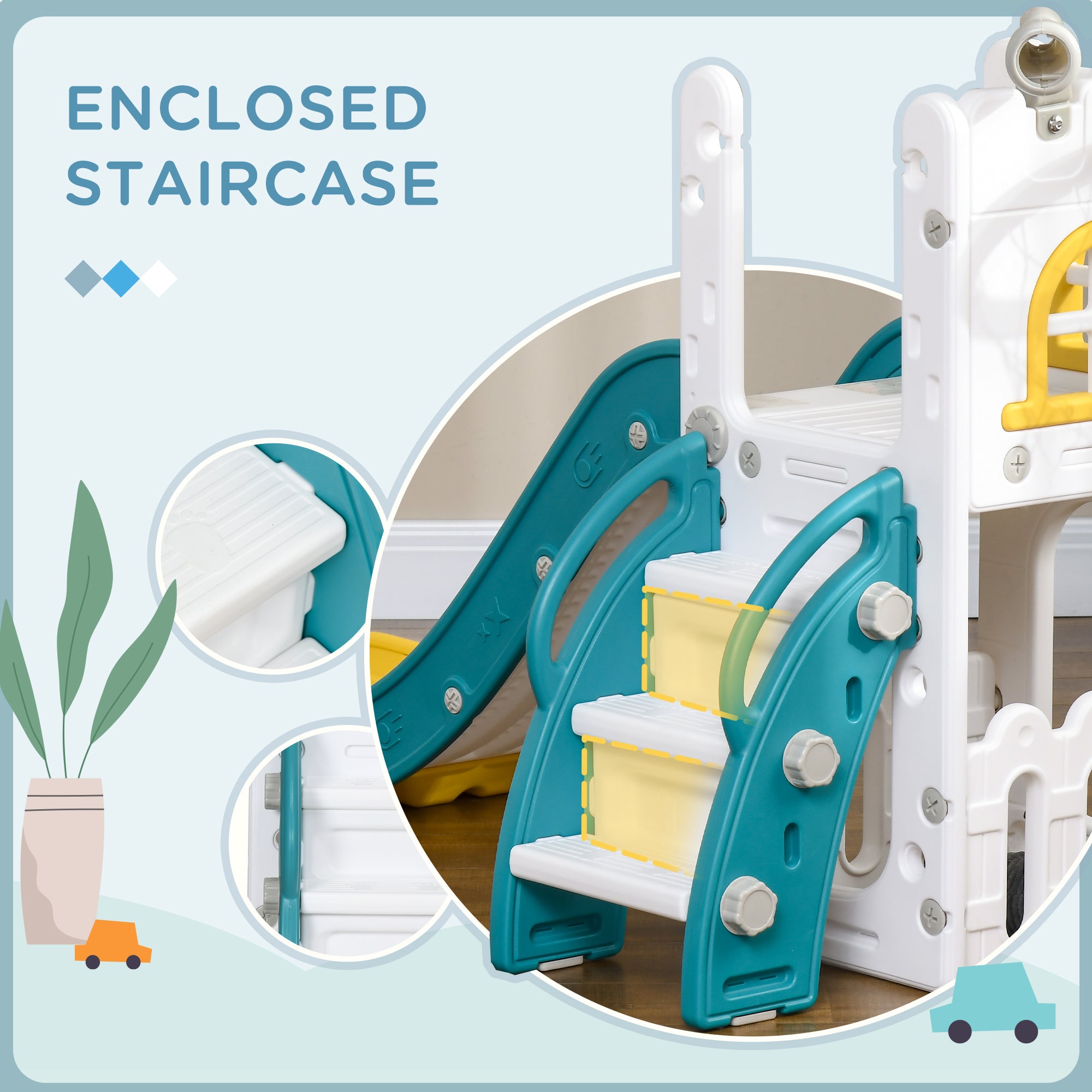 5 in 1 Toddler Slide with Basketball Hoop, Climber, Telescope & Storage Baskets for 1-3 Years Olds, Yellow