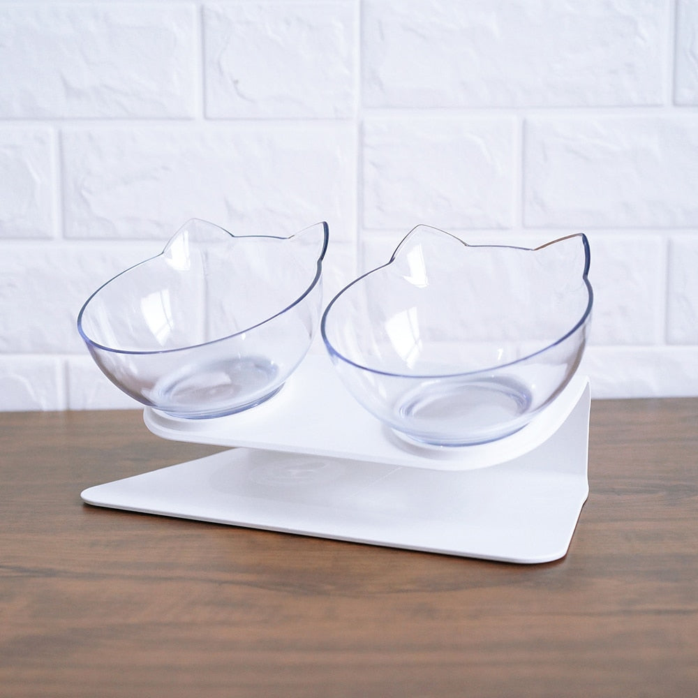 Elevated Cat Double Bowl Feeder – 15° Tilt, Cervical Spine Protection