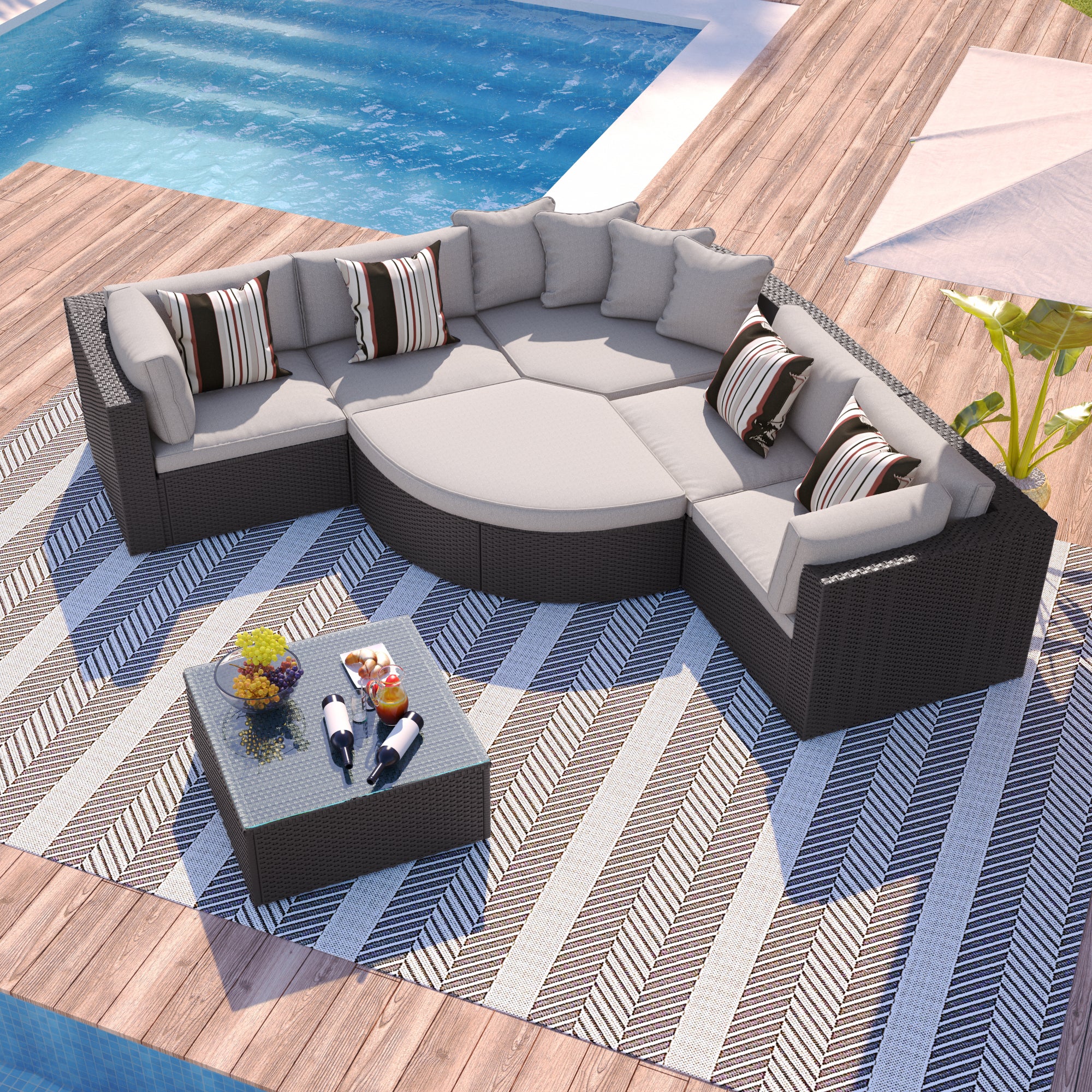 7-Piece Outdoor Wicker Sofa Set – Rattan Patio Furniture with Colorful Pillows