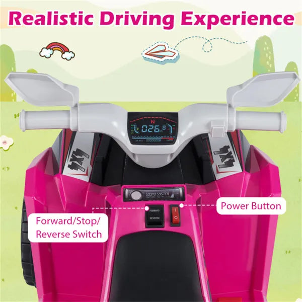 2 In 1 Kids Ride On ATV With Removable Trailer, 6V Electric Quad For Toddlers Ages 3+ Rose Red