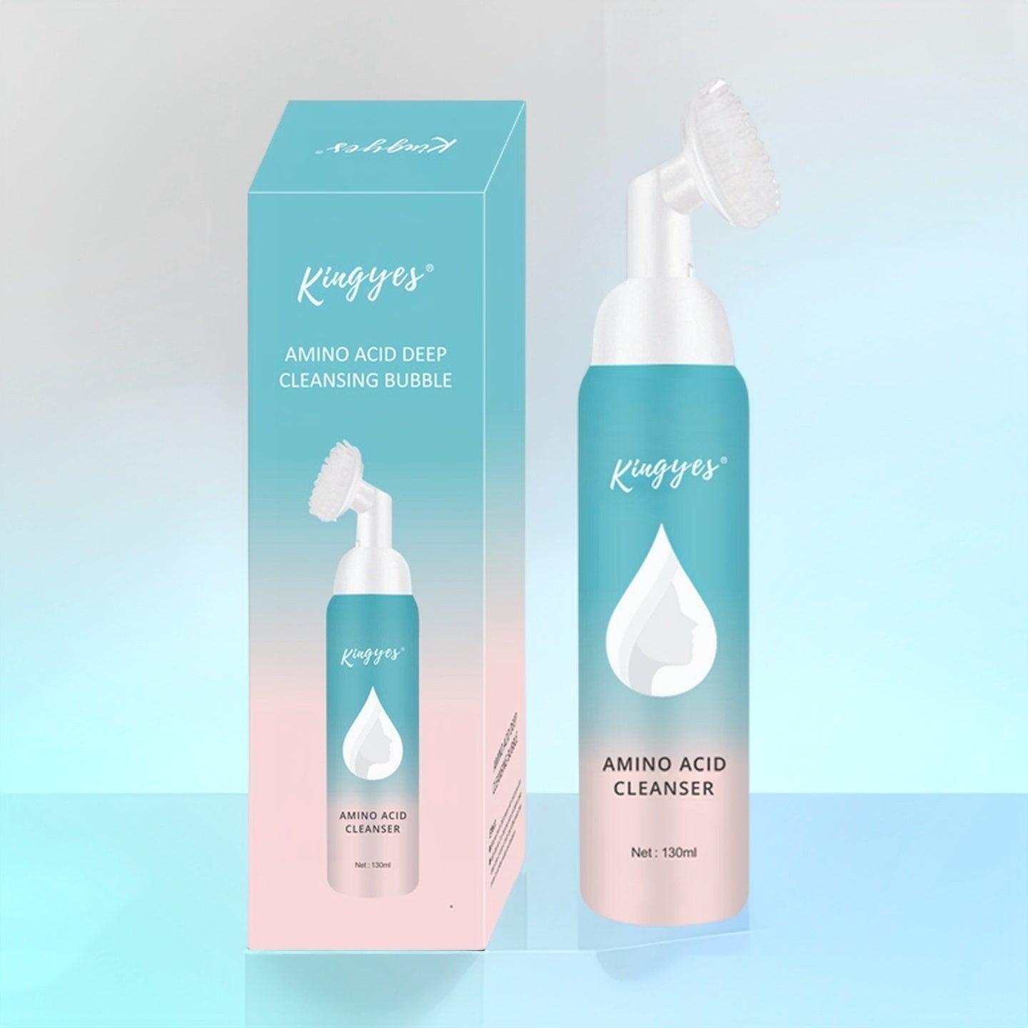 Amino Acid Foaming Facial Cleanser – With Silicone Cleansing Brush, For Men & Women
