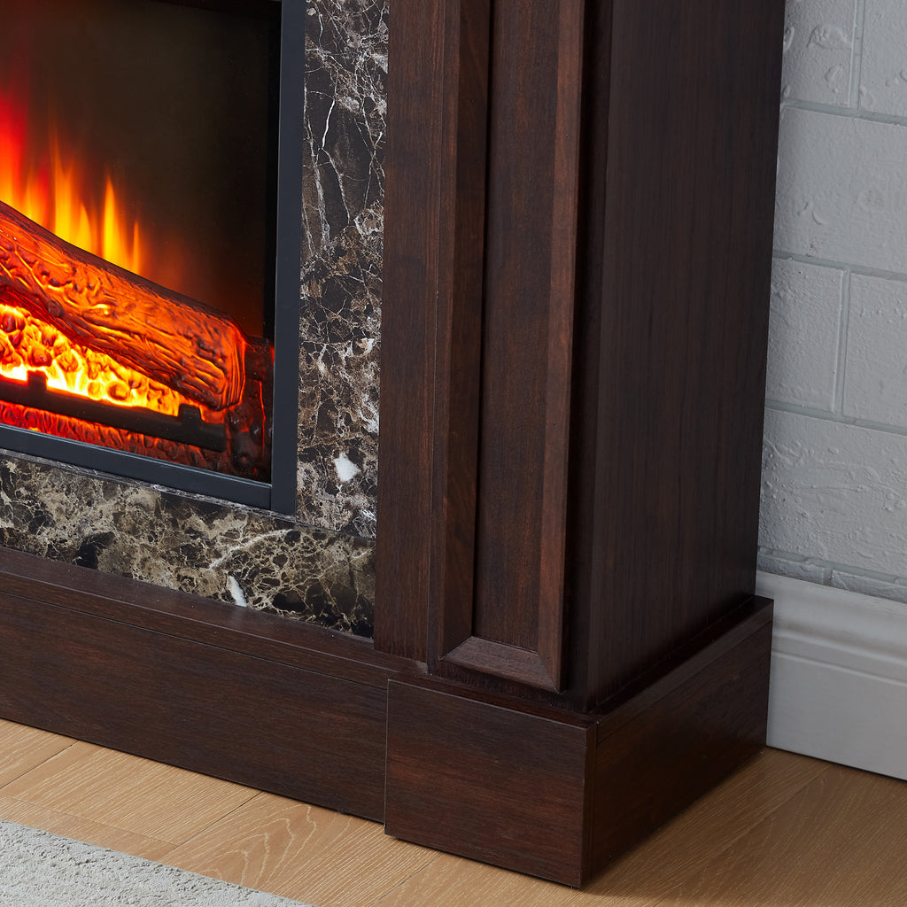 Electric Fireplace With Mantel, Fireplace Mantel, Fireplace Heater Freestanding, Realistic Stacked Stone Surround With Remote Control Timer LED Flame, Cherry, 45.66 Wx11.8 Dx40 H