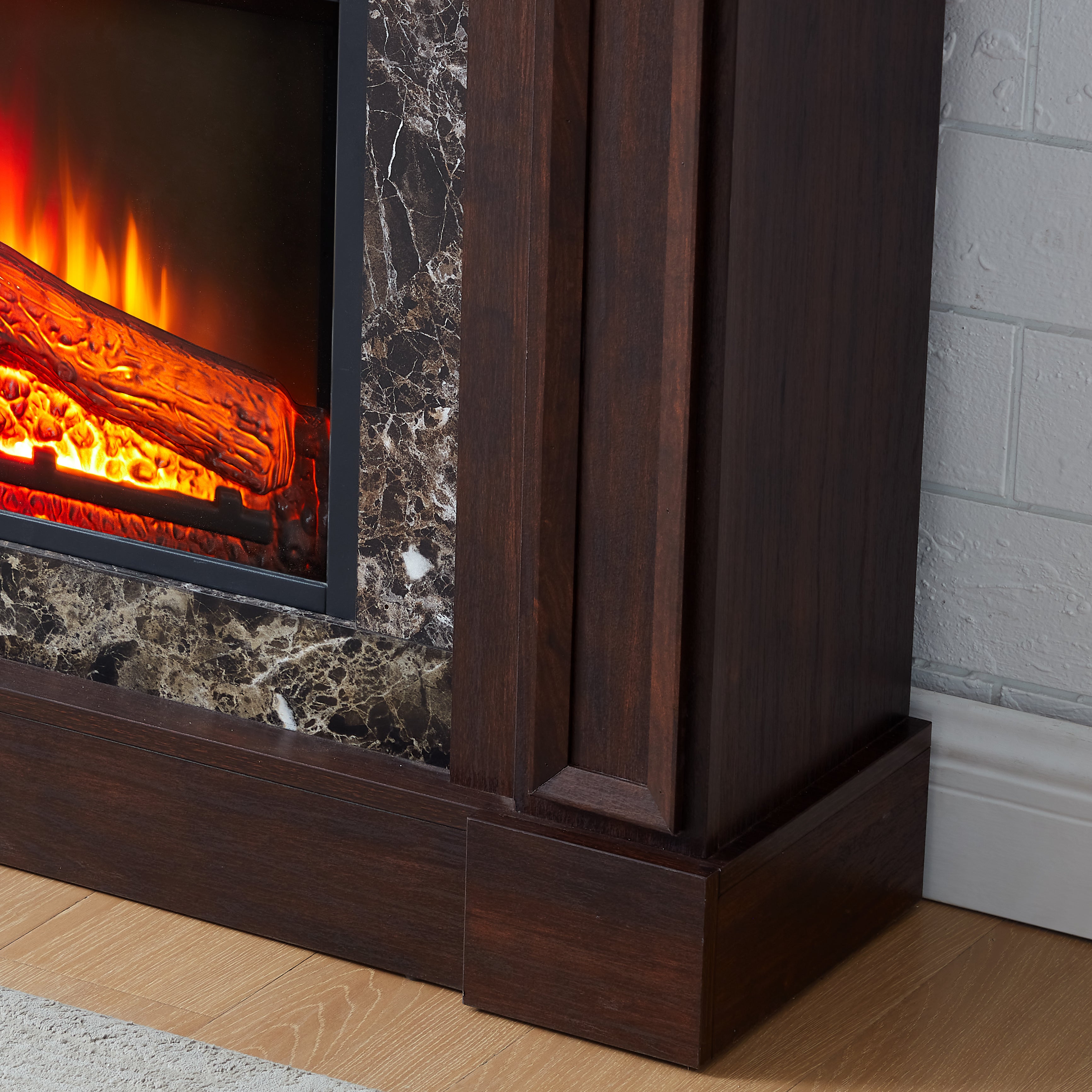 Electric Fireplace With Mantel, Fireplace Mantel, Fireplace Heater Freestanding, Realistic Stacked Stone Surround With Remote Control Timer LED Flame, Cherry, 45.66 Wx11.8 Dx40 H