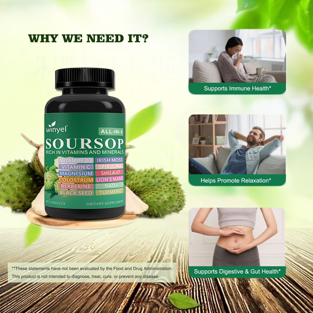 WINYEL Soursop Supplement – 60 Capsules, 20 Herbal Extracts, Vegan