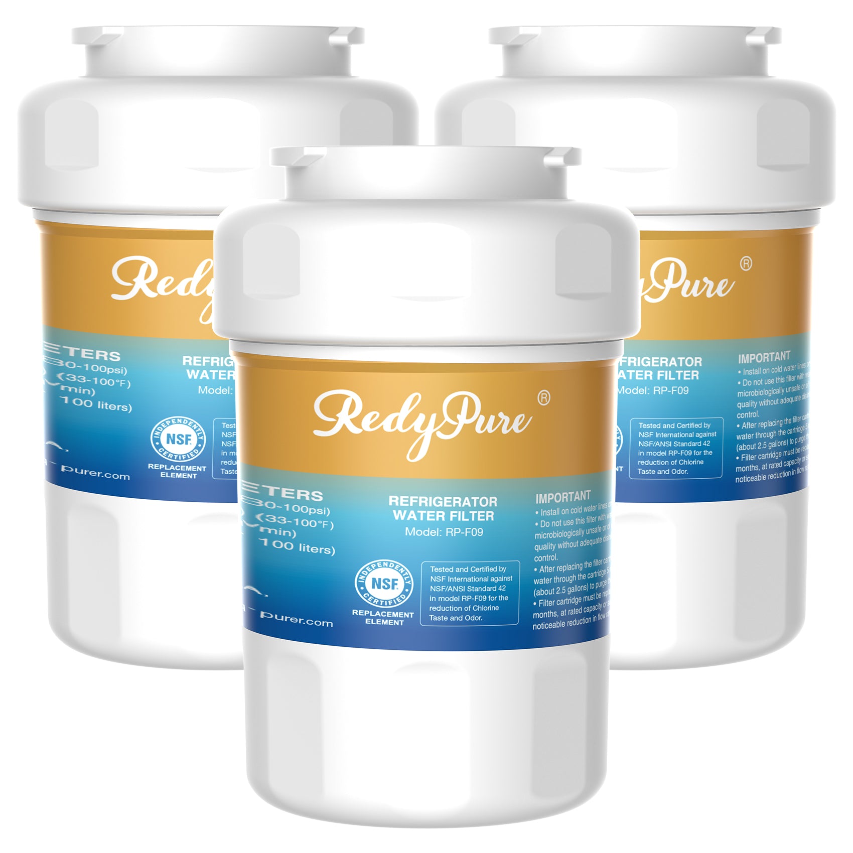 3 Pack Refrigerator Water Filter Replacement For GE MWF, SmartWater MWFP, MWFINT, MWFA, GWF, HDX FMG-1, Kenmore 9991, GSE25GSHECSS, WFC1201 Water Filter