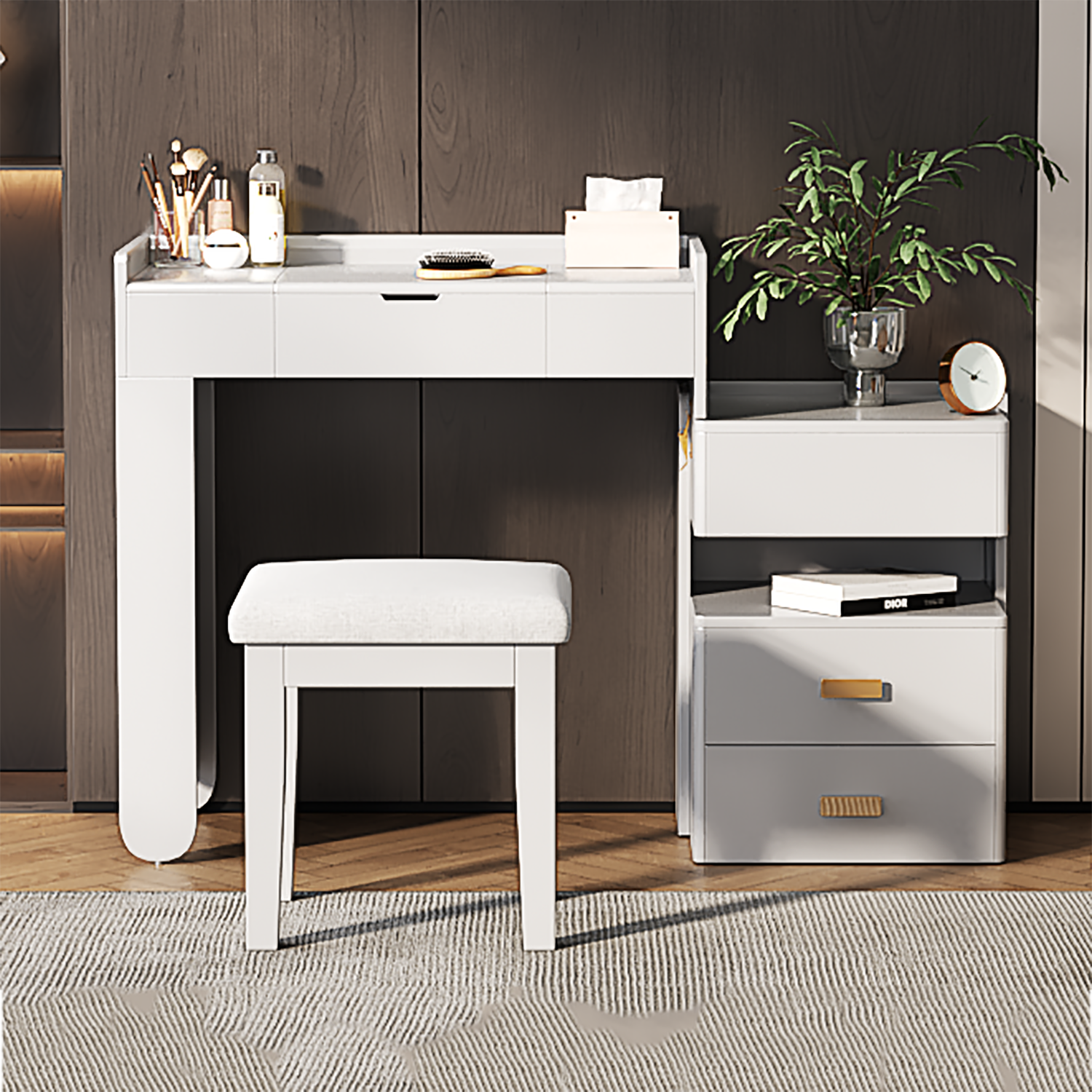 3-in-1 Makeup Vanity Desk With Flip-Top Mirror, LED Lighting, Adjustable Length & Ample Drawers - Stylish Multi-Functional Dressing Table For Home, White