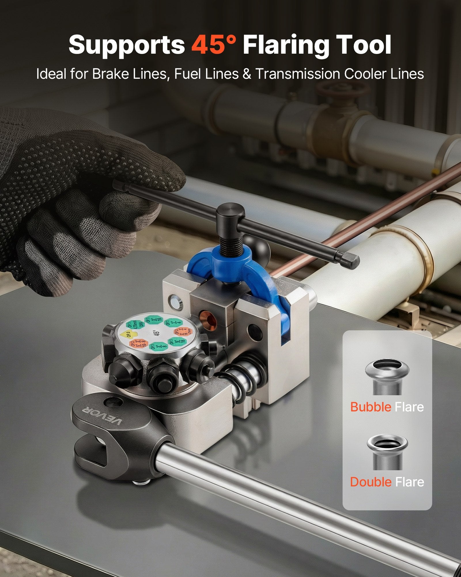 Professional Brake Line Flaring Tool, 45 Degree Double Flare Bubble Flare Tool Kit For 3/16", 1/4", 5/16", 3/8" Copper Aluminum Thin Steel Tubes