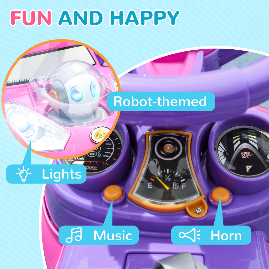 3 in 1 Push Car Sliding Car with Removable Handle, Music, Horn, Canopy, Safety Guardrail, Pink