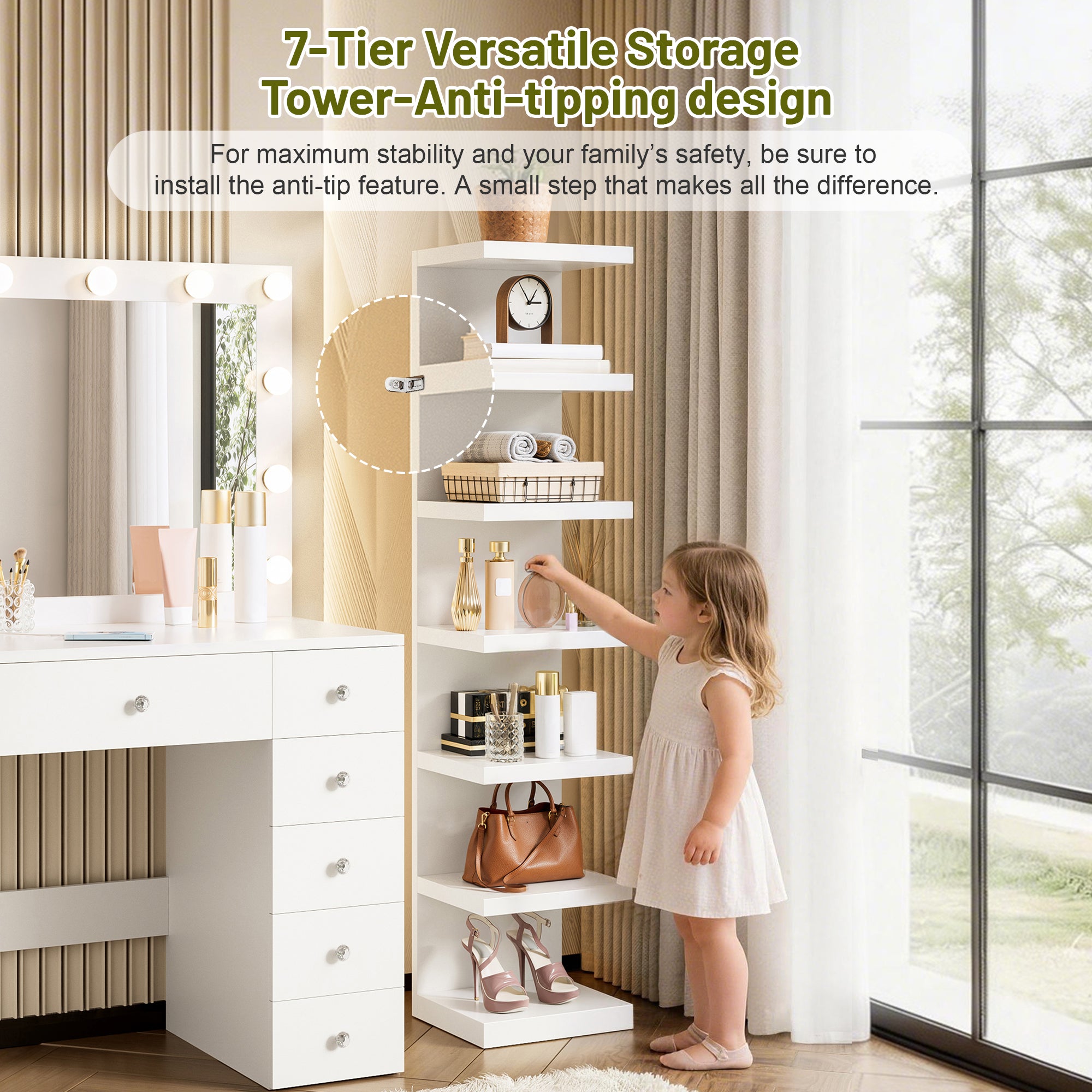 Hollywood Vanity Desk – Lighted Mirror, 11 Drawers, 7-Tier Shelf & Power Outlet