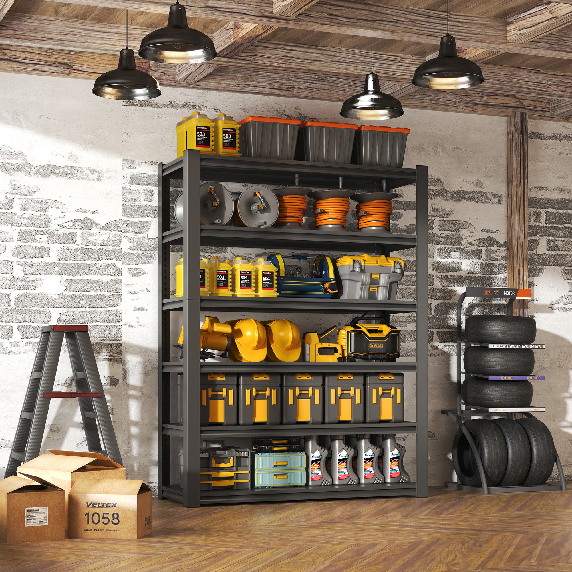 82" 6-Tier Heavy Duty Garage Shelving Unit – 2400 lbs, 48"W, Black