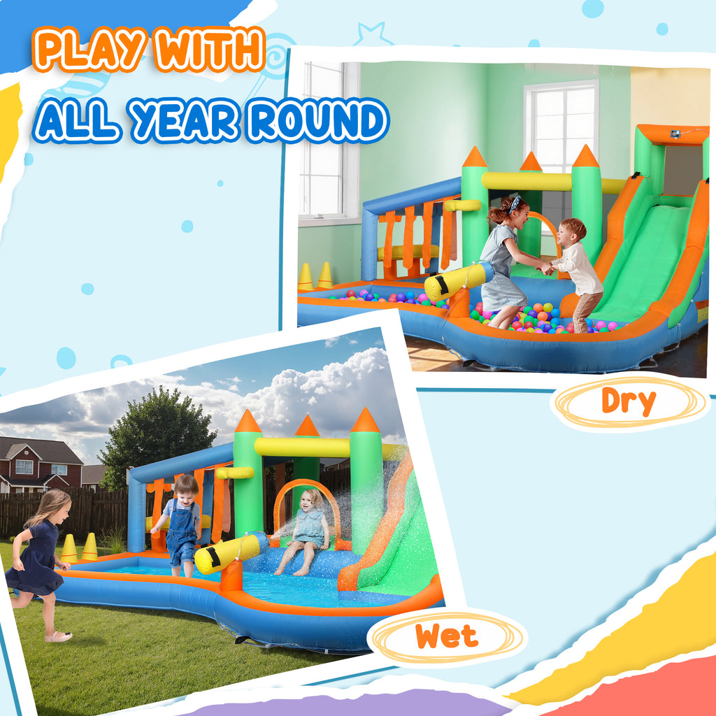 8 in 1 Inflatable Bounce House Water Slide with 550W High Power Blower, for 3-8 Years