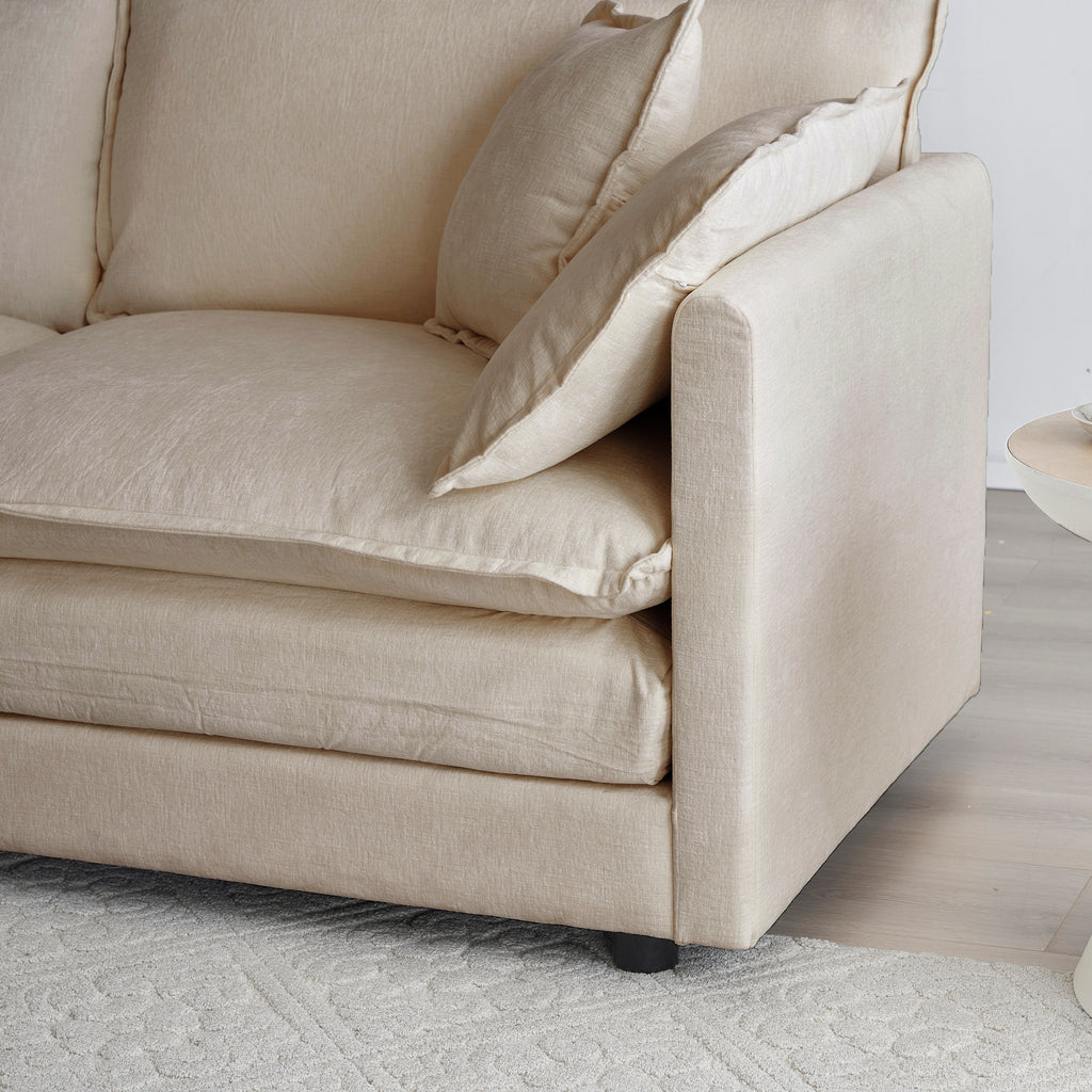 2-Piece Upholstered Sofa, Living Room Sectional Sofa Set Modern Sofa Couches Set , Deep Seat Sofa For Living Room Apartment, 1-3 Seat Beige Chenille