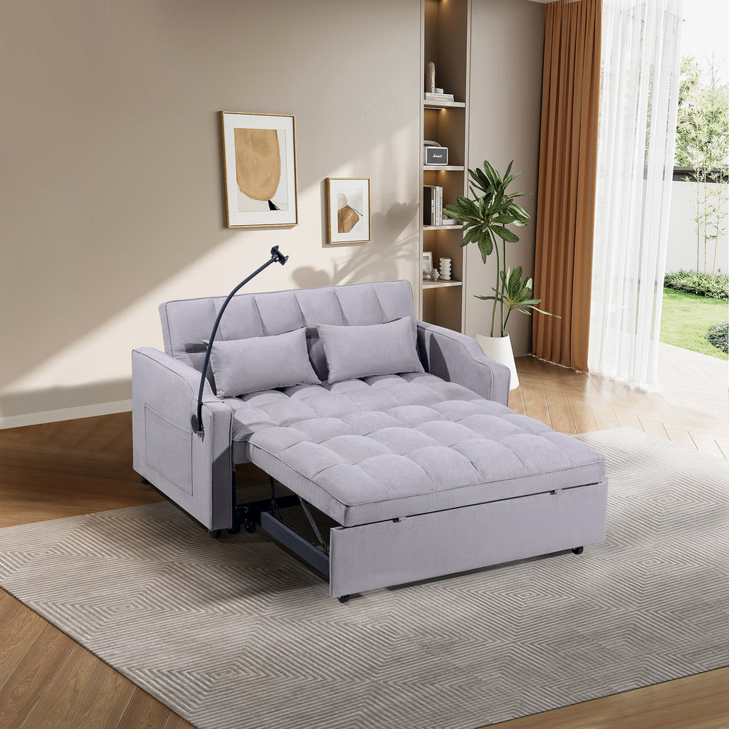 1 Multifunctional Foldable Sofa Bed With 3 Different Lengths, Modern Sofa, Upgraded Suede Fabric, Adjustable Backrest, Gray Color With USB Port And Rotating Telephone Stand