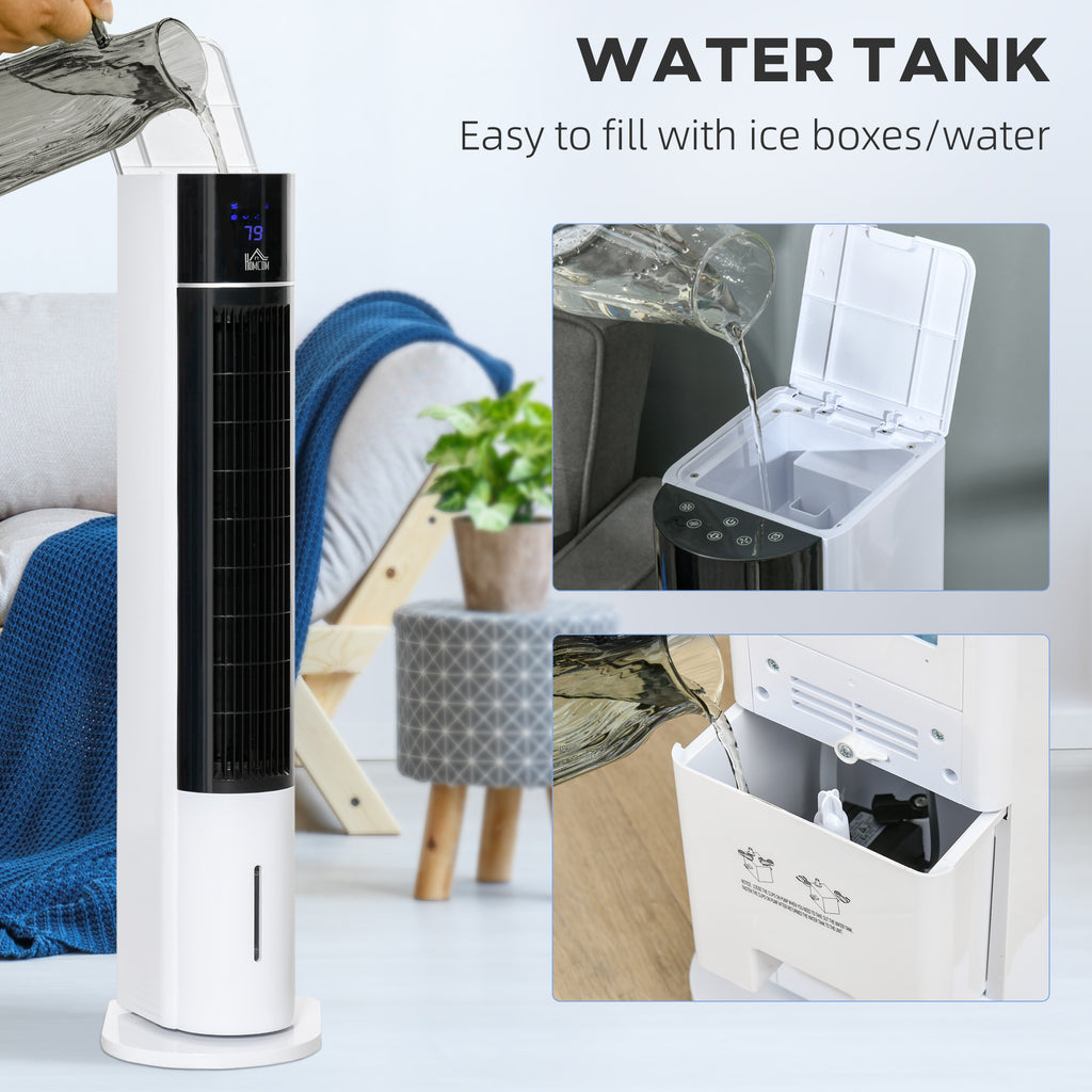 42" 3-In-1 Evaporative Air Cooler with Water Tank, 52° Oscillating Portable Swamp Cooler with Humidifier, Ice Cooling Fan for Home Office, 3 Modes, 3 Speeds, 12H Timer, Remote, White