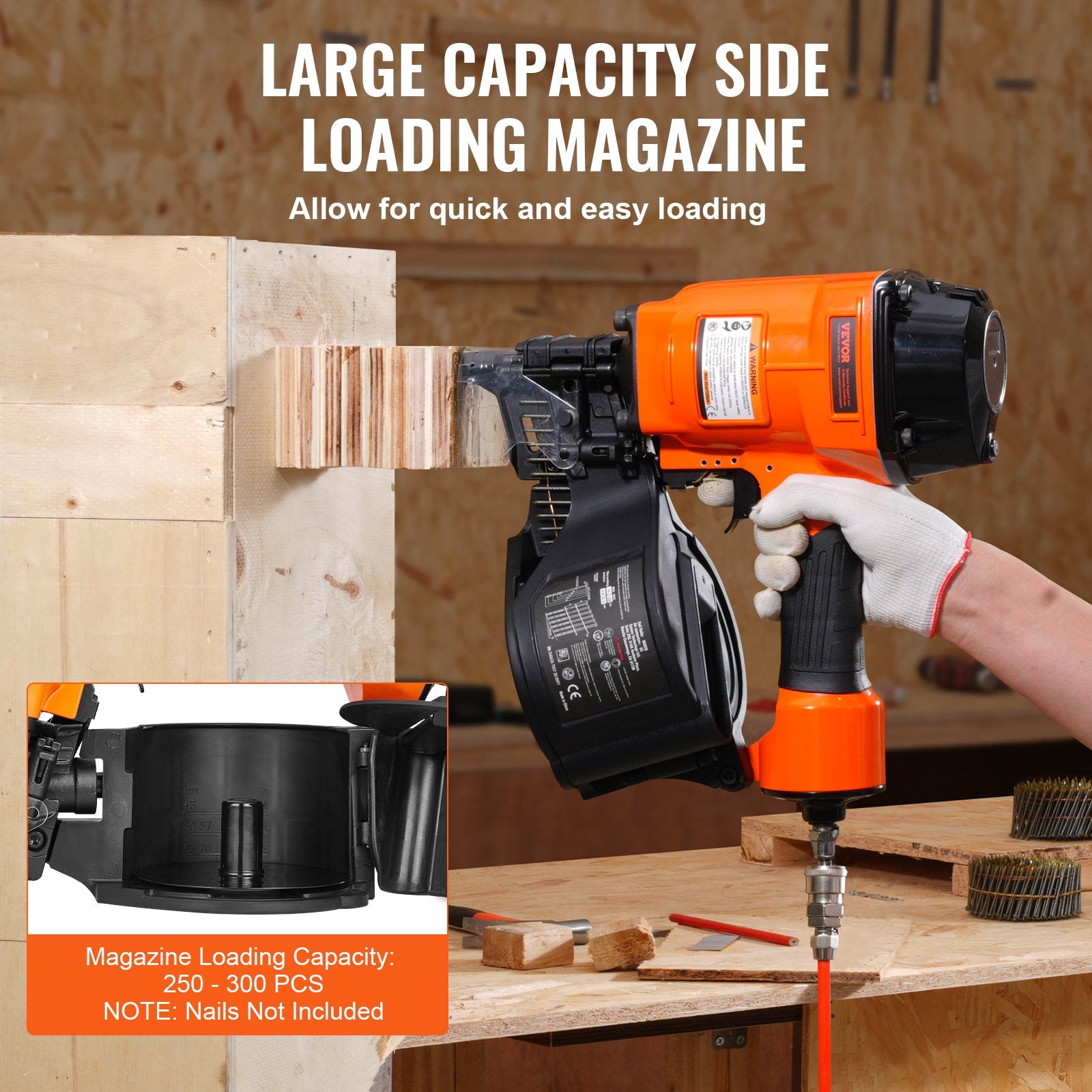Coil Siding Nailer MCN70, 1-3/4" To 2-3/4" 15 Degree Pneumatic Siding Nail Gun, 70-120PSI Air Coil Nailer For Pallet, Crating, Framing, Siding And Fencing