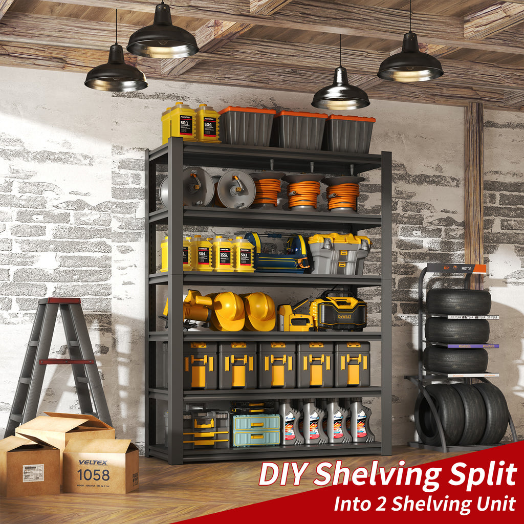 82" 6-Tier Heavy Duty Garage Shelving Unit – 2400 lbs, 48"W, Black