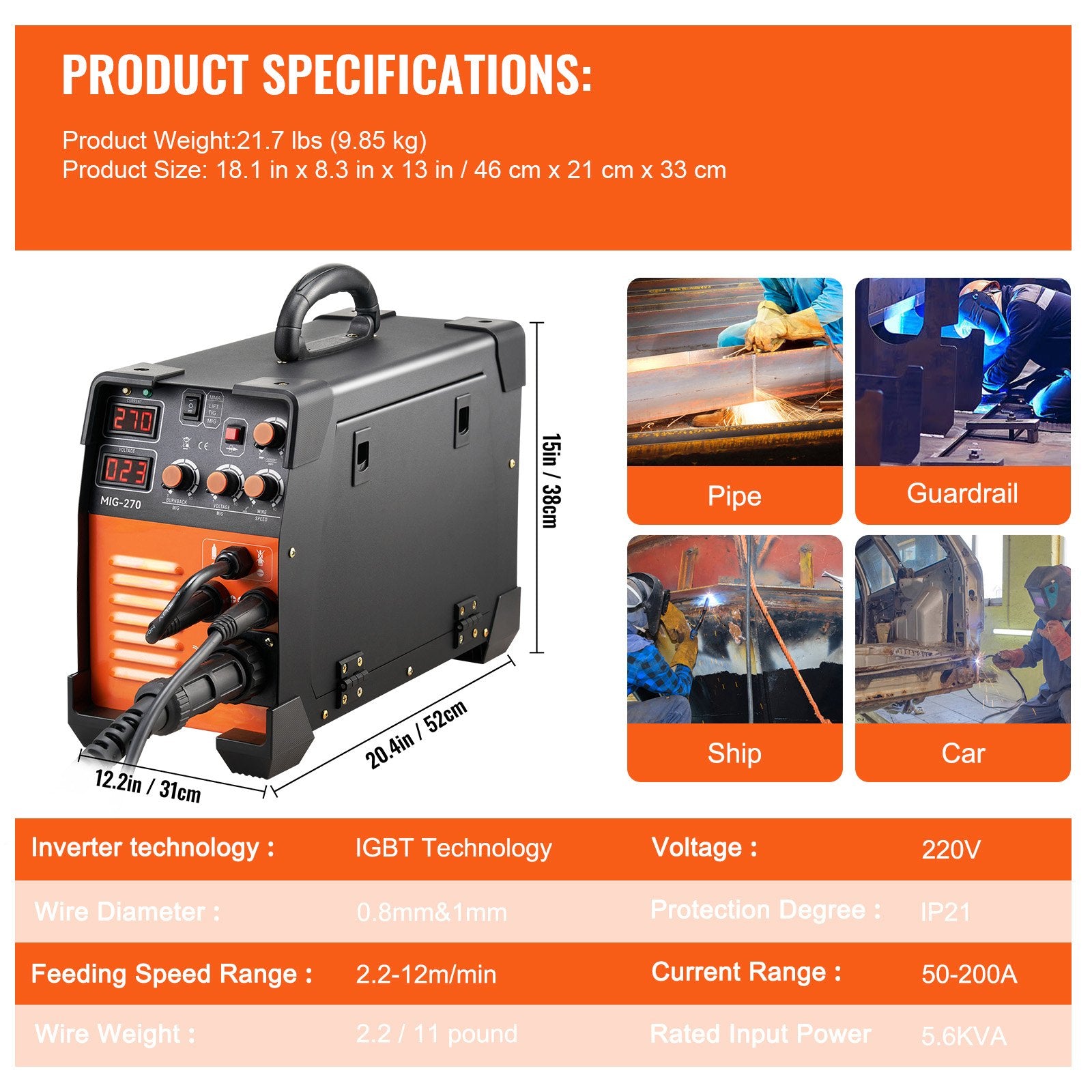 Mig Welder Welding Machine 270A MIG MMA Lift TIG 3 In 1 Welder Combo 110V 220V