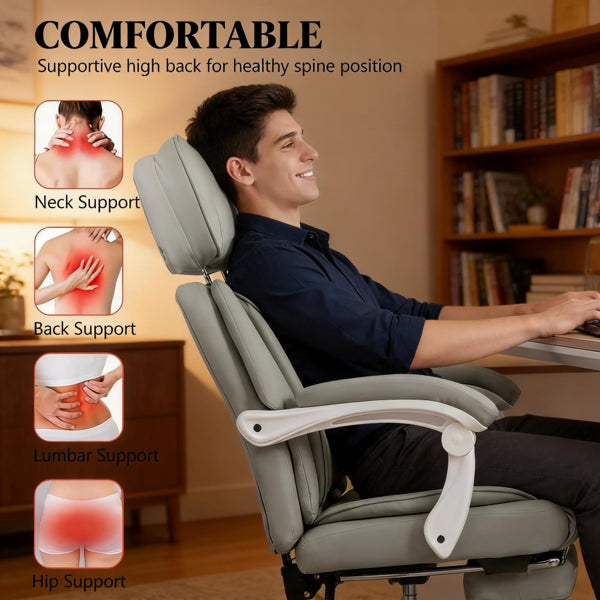 Massage Office Chair With Footrest – Light Gray