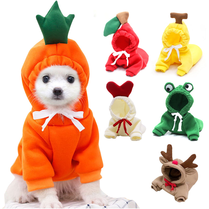 Fruit Print Dog Hoodie – Warm Fleece Coat for Small Dogs & Cats