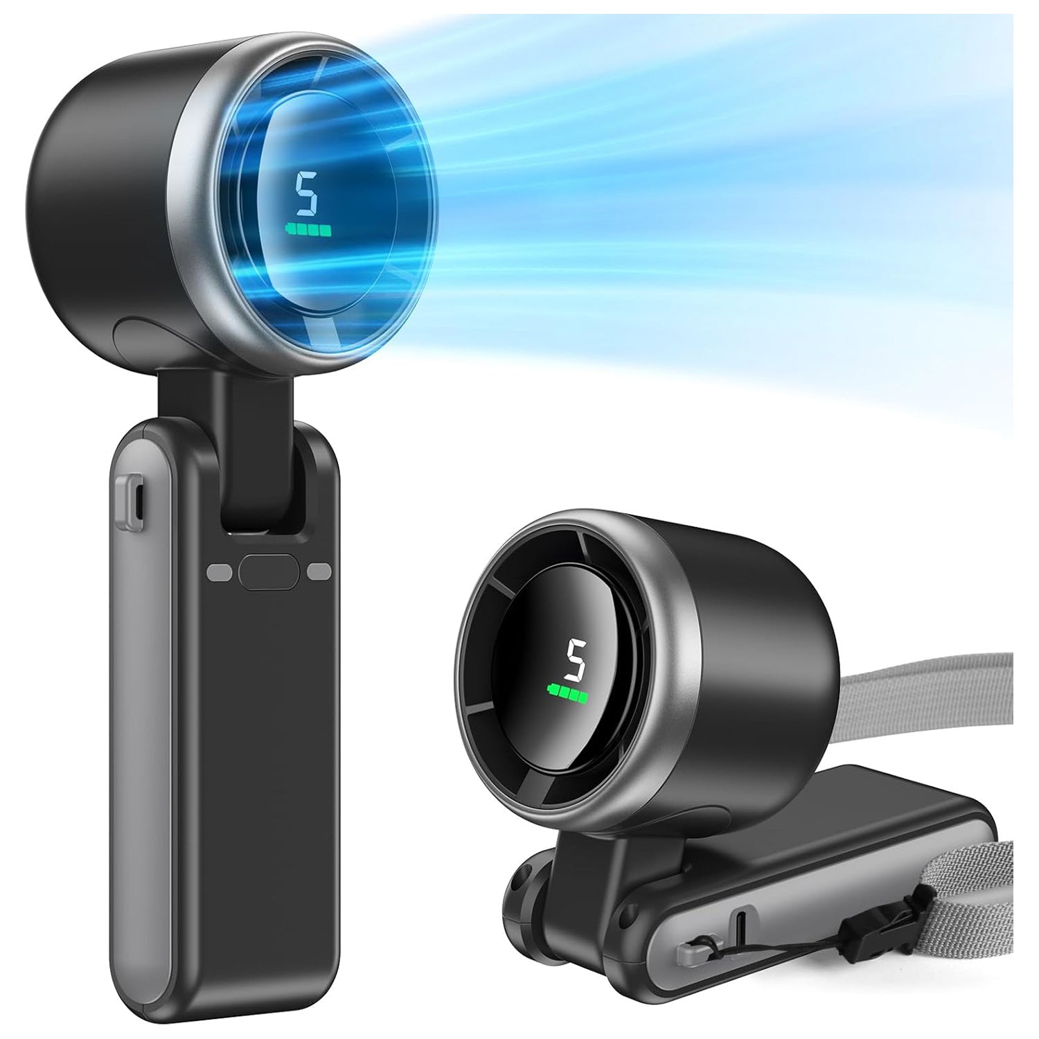 3-in-1 Portable Turbo Fan – 5-Speed, 2500mAh USB Rechargeable