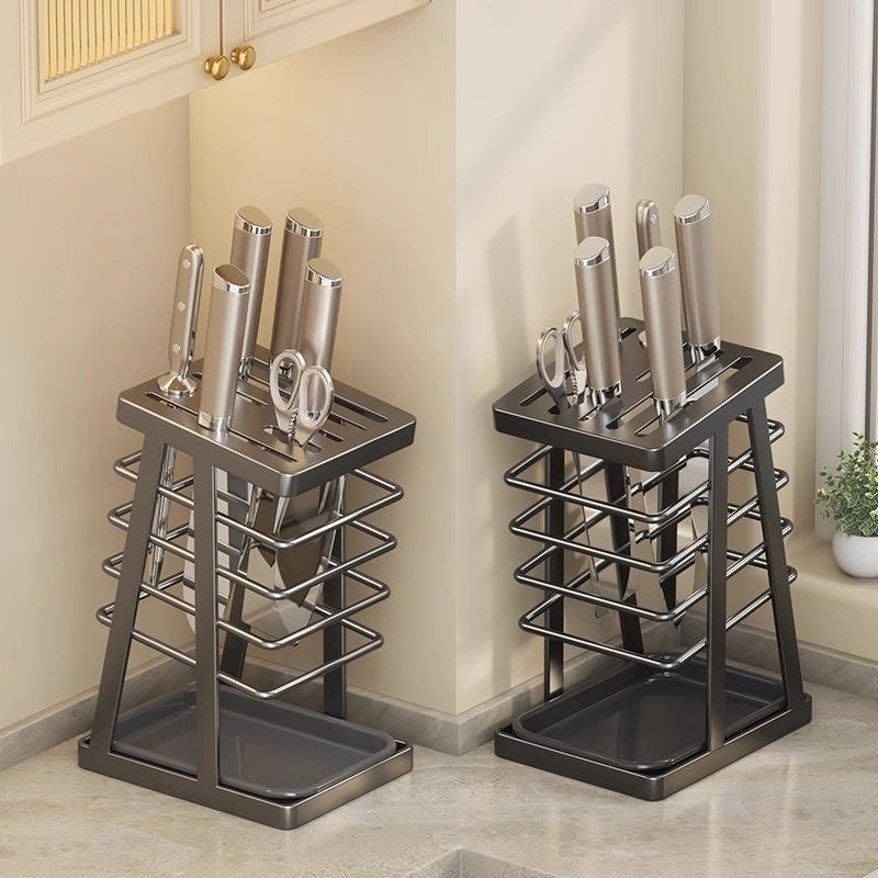 Nordic-Style Kitchen Knife Storage Rack with Drip Tray