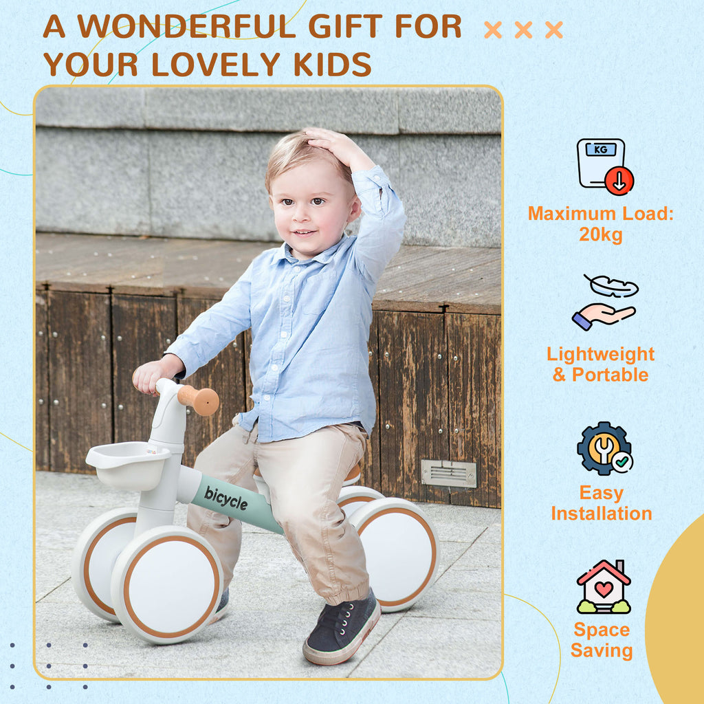 Balance Bike for Toddlers 1-3 Years with Adjustable Seat, Silent Wheels, No Pedal Bike, Green