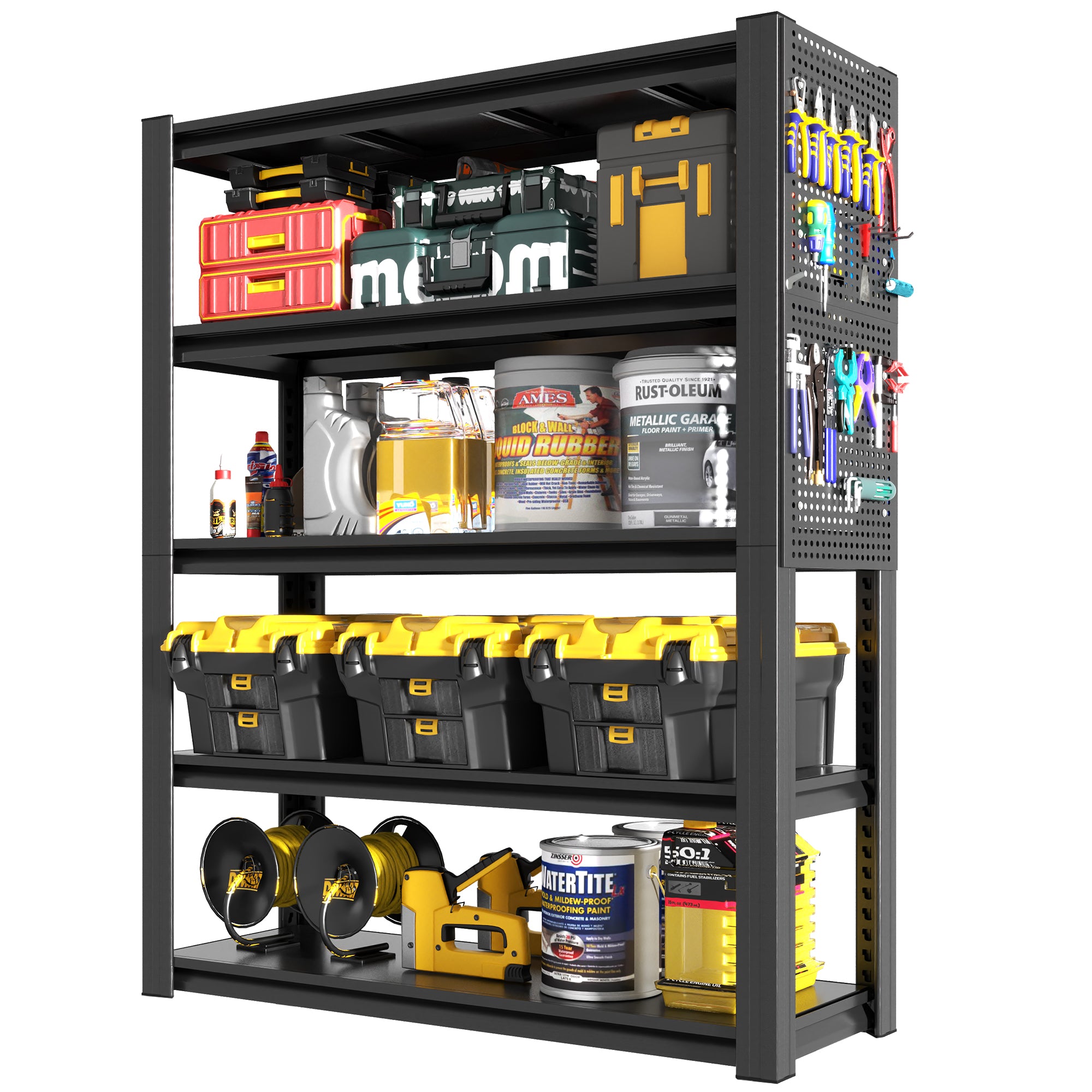 78" 5-Tier Heavy Duty Storage Shelving with Pegboard – Industrial Metal Rack