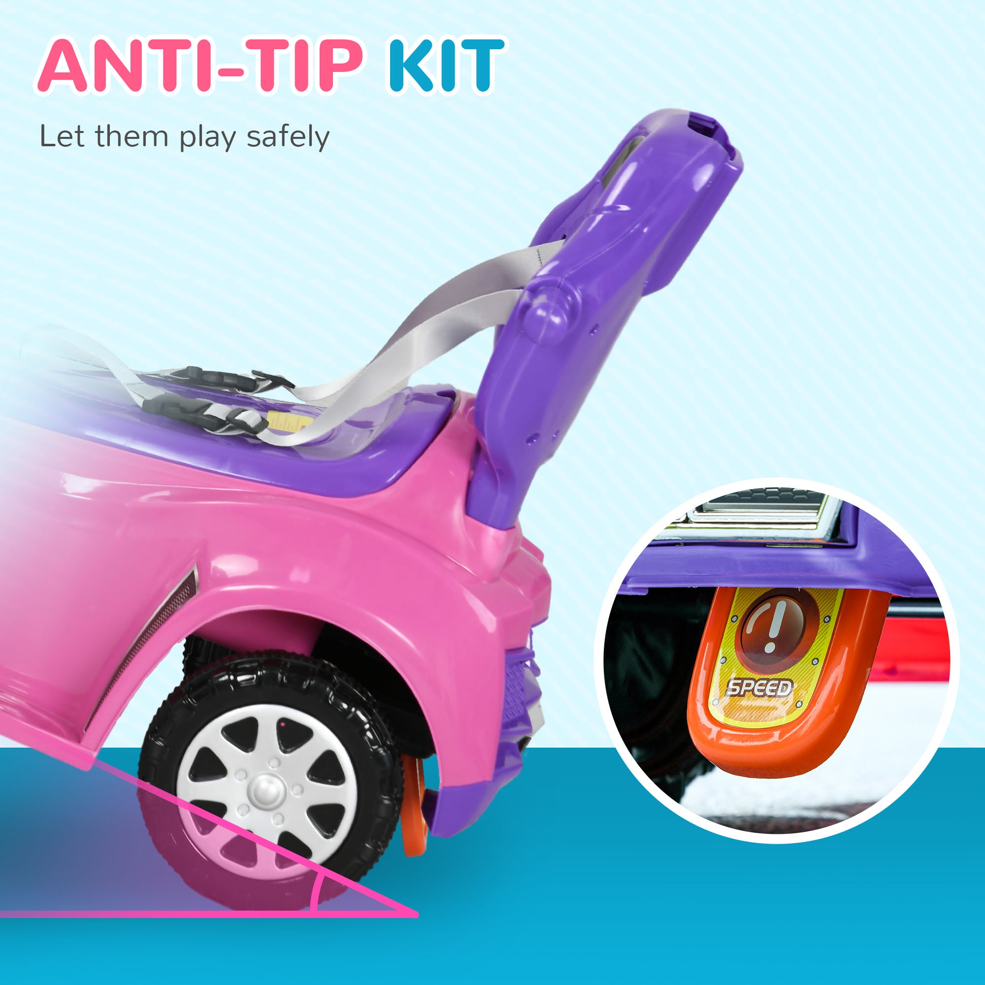 3 in 1 Push Car Sliding Car with Removable Handle, Music, Horn, Canopy, Safety Guardrail, Pink