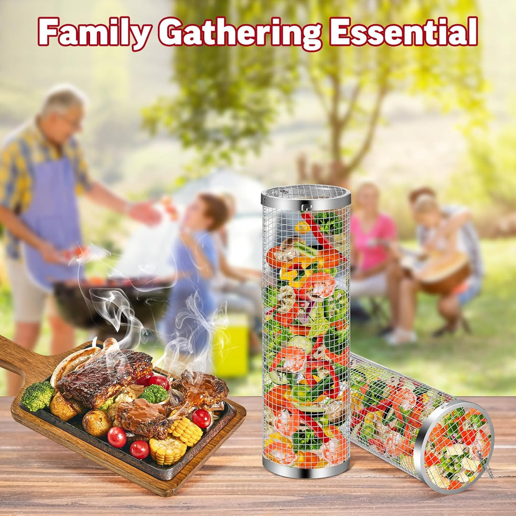 Rolling Grill Basket BBQ Set – 304 Stainless Steel, 10-Piece Grilling Kit