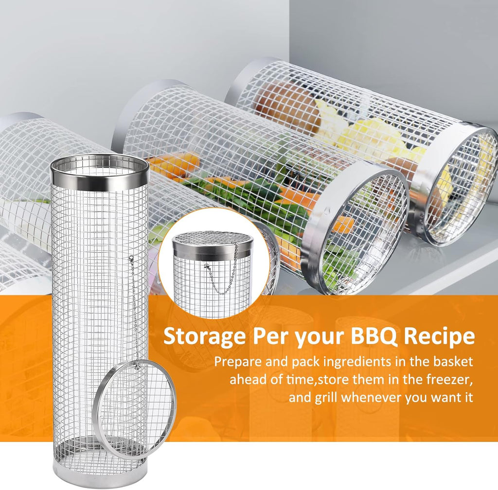Rolling Grill Basket BBQ Set – 304 Stainless Steel, 10-Piece Grilling Kit