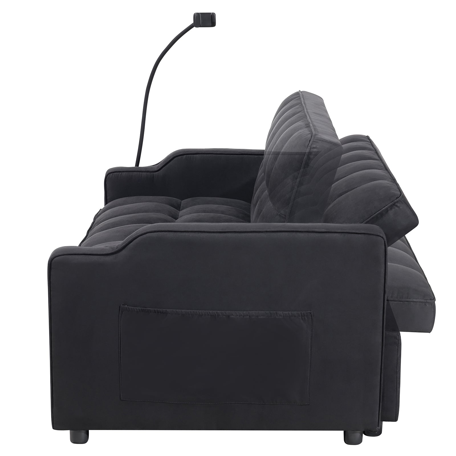 1 Multifunctional Foldable Sofa Bed With 3 Different Lengths, Modern Sofa, Upgraded Suede Fabric, Adjustable Backrest, Black Color With USB Port And Rotating Telephone Stand
