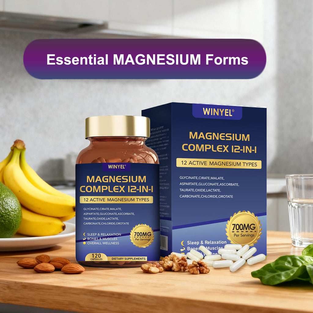 WINYEL Magnesium Complex 700mg 12 In 1 Magnesium Supplement With Glycinate, Citrate, Malate, Sleep, Calm, Muscle Relaxation, Heart Health Support, Vegan 120 Capsules